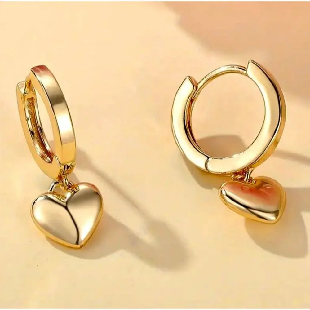 Gold Puffed Heart Earrings - Picture 5 of 6
